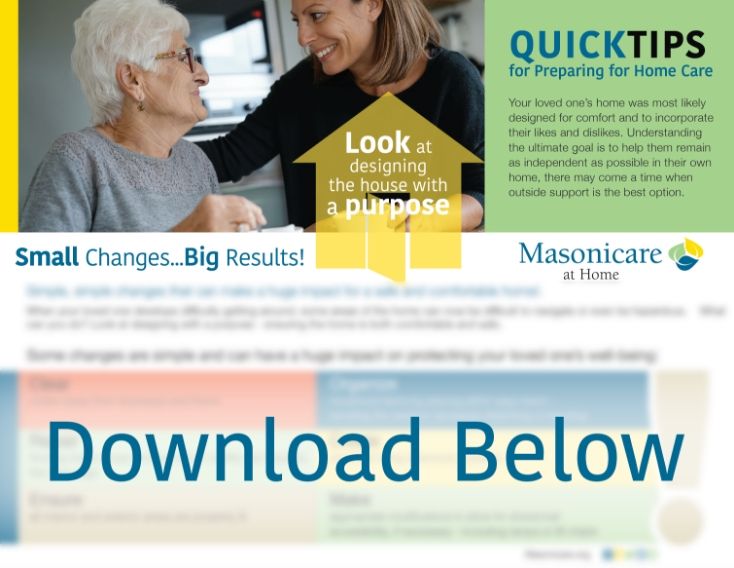 A preview of Masonicare's Quick Tips with the text 'Download Below'